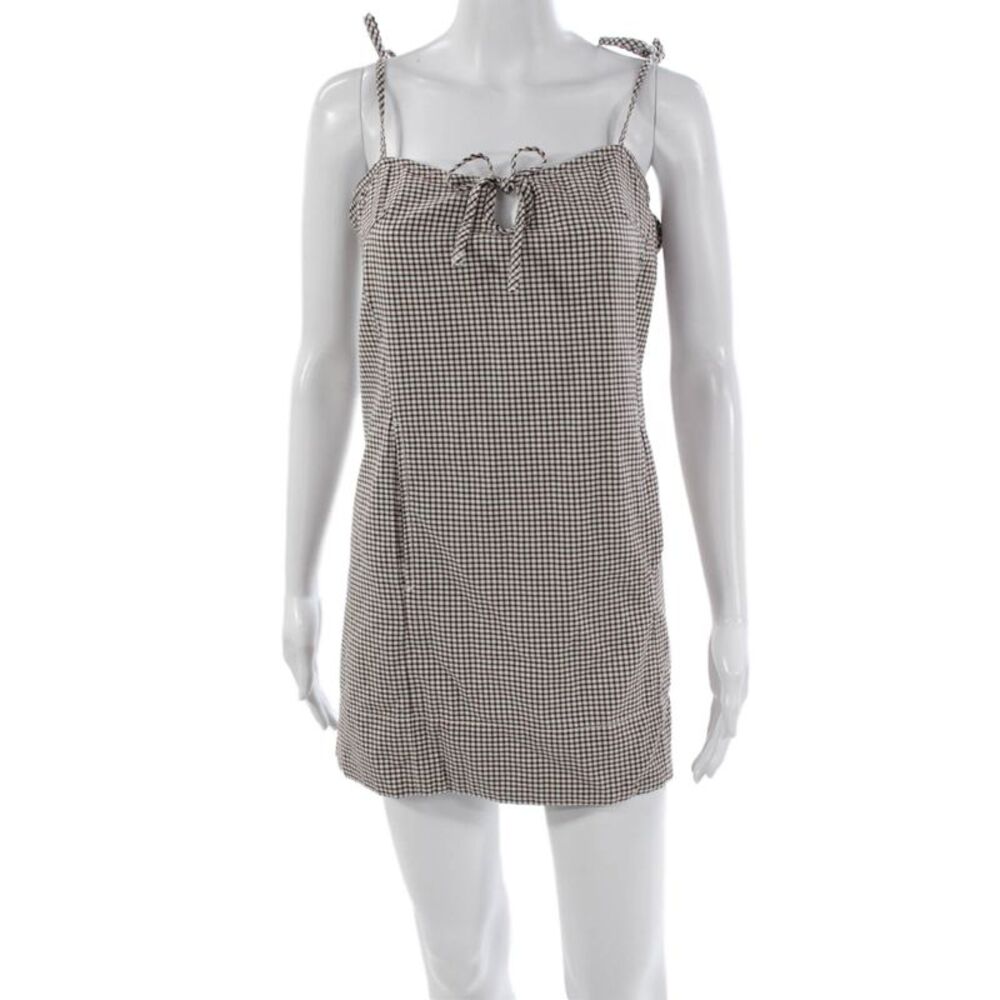 Free People Women Shift Dress Brown Gingham Sleeveless Petite Size S